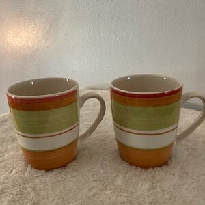 Pier 1 Vibrant Striped Mugs - White, Green, Orange